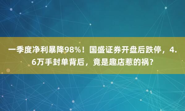 一季度净利暴降98%！国盛证券开盘后跌停，4.6万手封单背后，竟是趣店惹的祸？